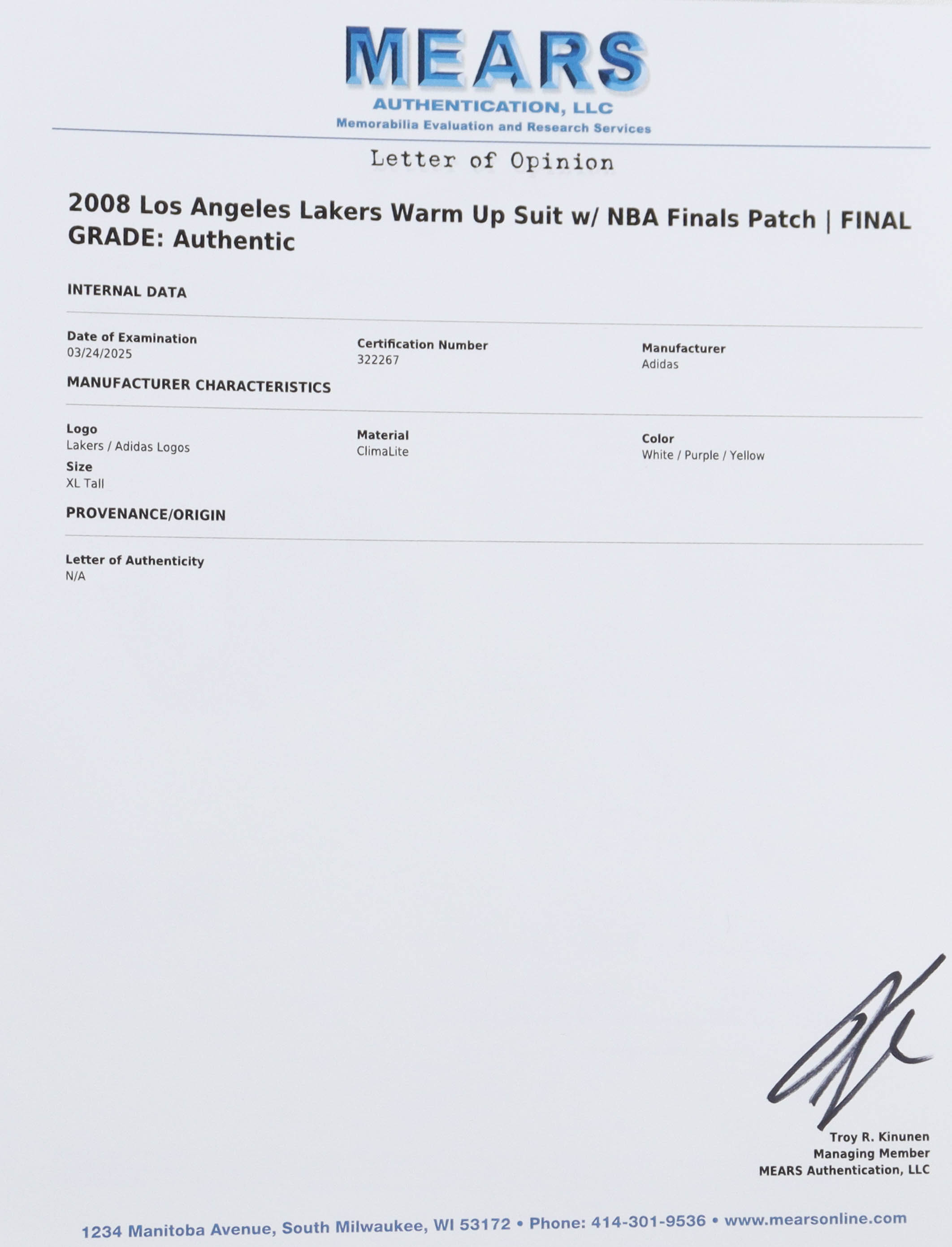 Kobe Bryant Player-Worn 2007-08 Lakers Adidas Warm-Up Suit With 2 Pairs of Pants With Lakers 60th Anniversary & Larry O'Brian Patch (Grey Flannel LOA & MEARS) at PristineAuction.com Kobe Bryant Player-Worn 2007-08 Lakers Adidas Warm-Up Suit With 2 Pairs of Pants With Lakers 60th Anniversary & Larry O'Brian Patch (Grey Flannel LOA & MEARS) at PristineAuction.com