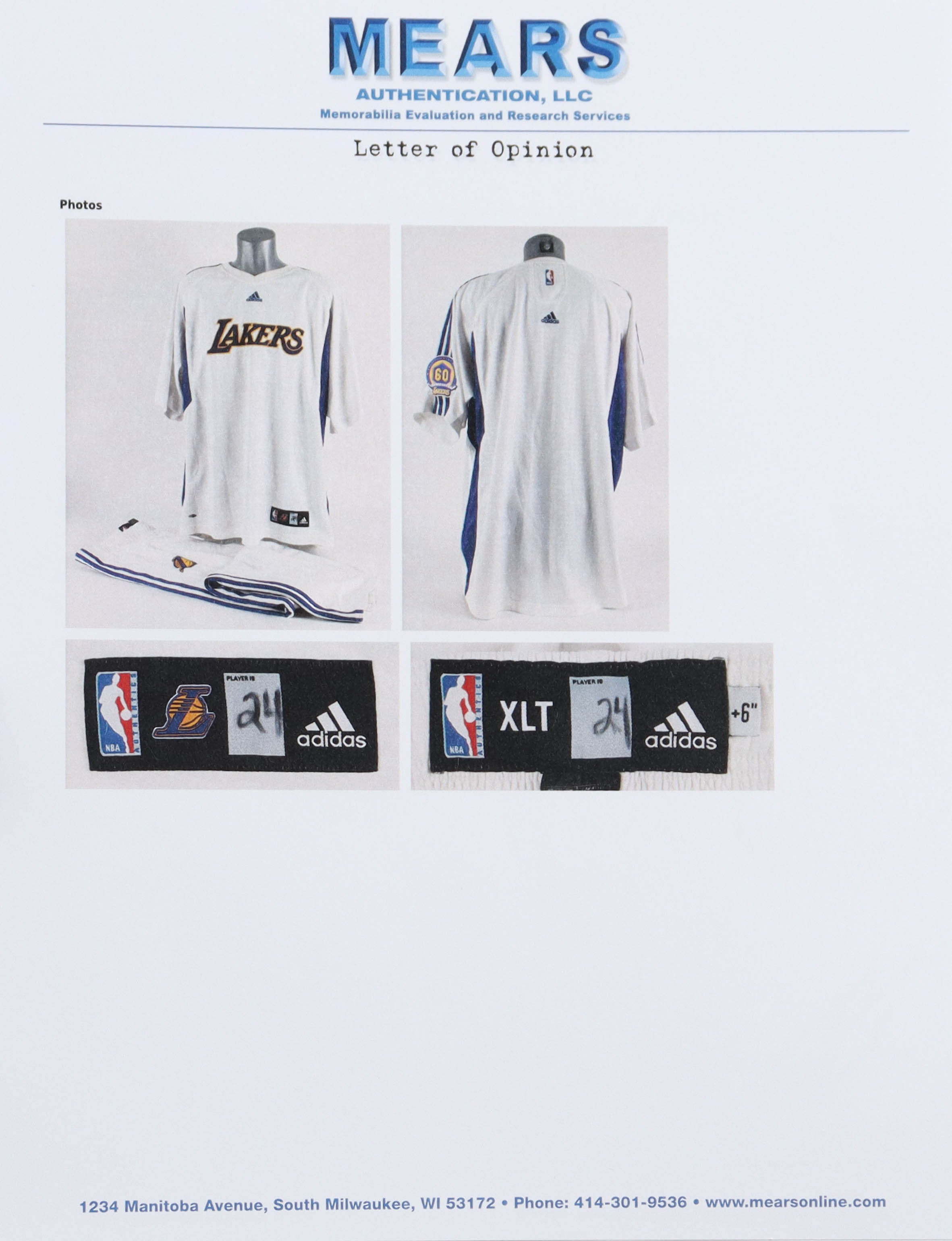 Kobe Bryant Player-Worn 2007-08 Lakers Adidas Warm-Up Suit With 2 Pairs of Pants With Lakers 60th Anniversary & Larry O'Brian Patch (Grey Flannel LOA & MEARS) at PristineAuction.com Kobe Bryant Player-Worn 2007-08 Lakers Adidas Warm-Up Suit With 2 Pairs of Pants With Lakers 60th Anniversary & Larry O'Brian Patch (Grey Flannel LOA & MEARS) at PristineAuction.com