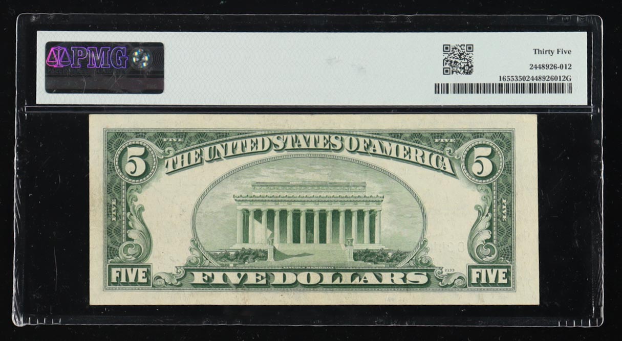 1953 U.S. $5 Silver Certificate, Blue Seal - Fr. 1655 (CA Block) Signed: Priest / Humphrey (PMG Choice Very Fine 35) at PristineAuction.com 1953 U.S. $5 Silver Certificate, Blue Seal - Fr. 1655 (CA Block) Signed: Priest / Humphrey (PMG Choice Very Fine 35) at PristineAuction.com