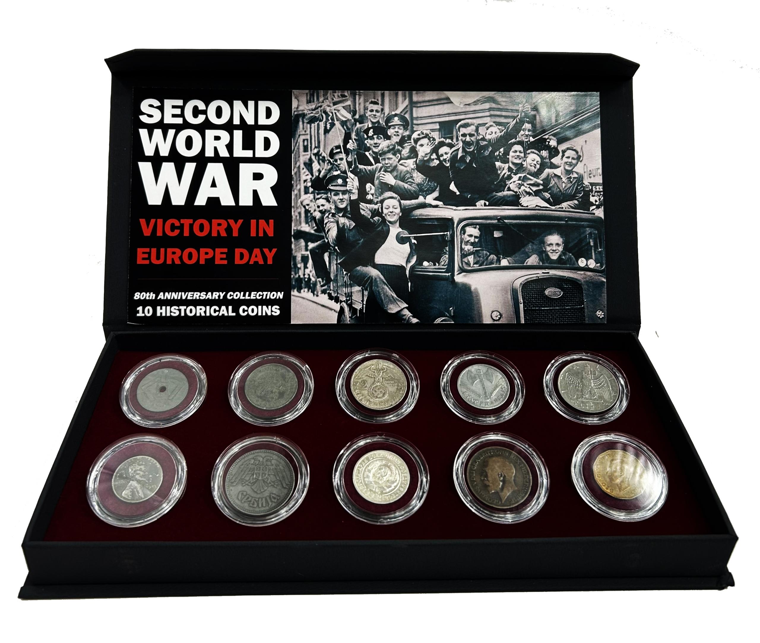 Victory in Europe Day, 1945-2025-80th Anniversary / 10 Coins in a Display Box at PristineAuction.com Victory in Europe Day, 1945-2025-80th Anniversary / 10 Coins in a Display Box at PristineAuction.com