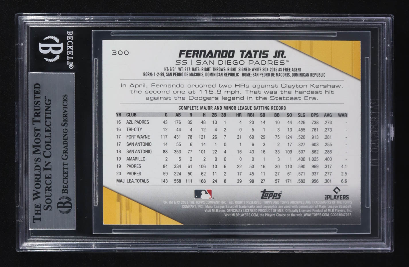 Fernando Tatis Jr. Signed 2021 Topps Archives #300 (BGS Encapsulated) at PristineAuction.com Fernando Tatis Jr. Signed 2021 Topps Archives #300 (BGS Encapsulated) at PristineAuction.com
