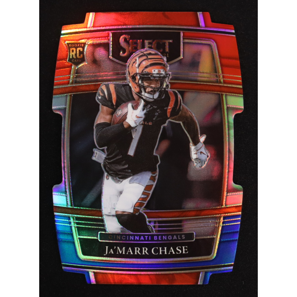 Ja'Marr Chase 2021 Select Prizm Red and Blue Die Cut #47 RC at PristineAuction.com