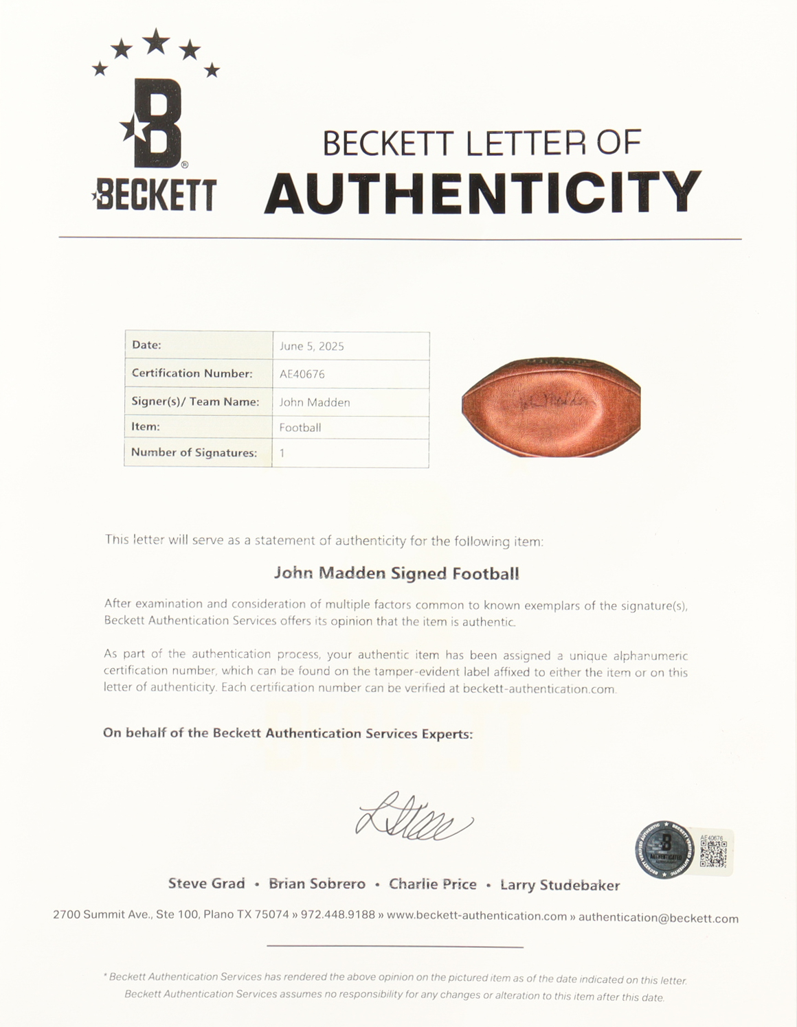 John Madden Signed NFL Football (Beckett) at PristineAuction.com John Madden Signed NFL Football (Beckett) at PristineAuction.com