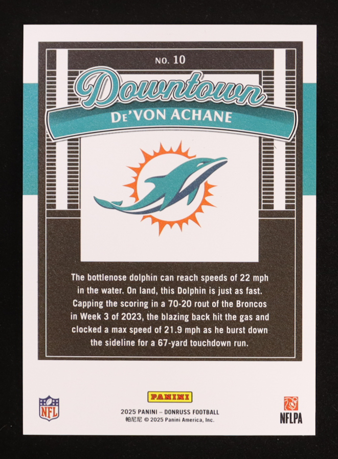 De'Von Achane 2025 Donruss Downtown #10 at PristineAuction.com De'Von Achane 2025 Donruss Downtown #10 at PristineAuction.com