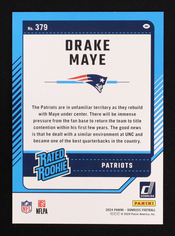 Drake Maye 2024 Donruss Press Proof Green #379 RR RC at PristineAuction.com Drake Maye 2024 Donruss Press Proof Green #379 RR RC at PristineAuction.com