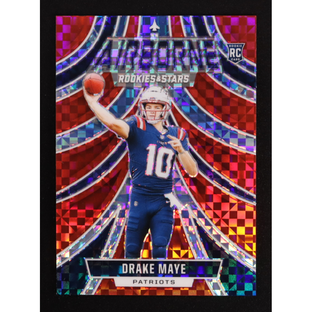 Drake Maye 2024 Rookies and Stars Airborne Red Plaid #24 RC at PristineAuction.com