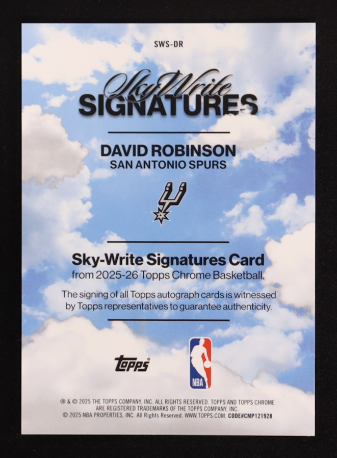 David Robinson 2025-26 Topps Chrome Sky Write Autographs Purple Refractors #SWSDR #05/75 at PristineAuction.com David Robinson 2025-26 Topps Chrome Sky Write Autographs Purple Refractors #SWSDR #05/75 at PristineAuction.com