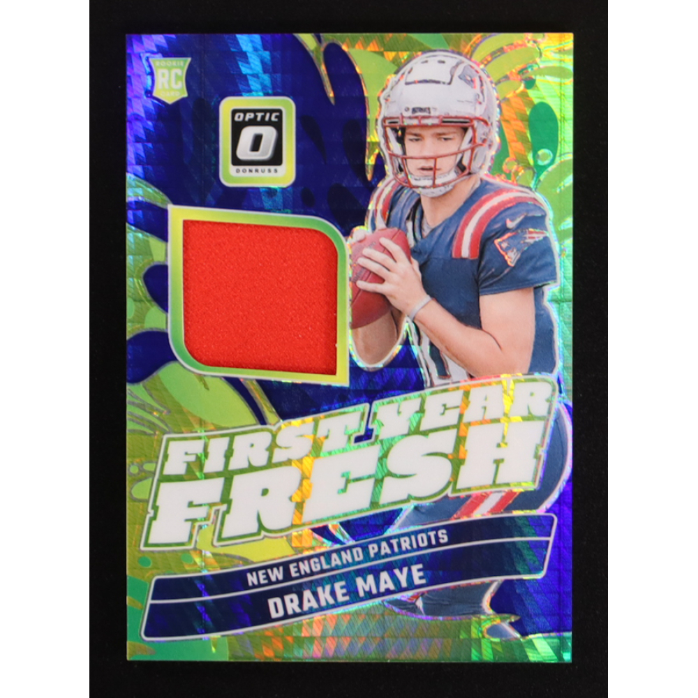 Drake Maye 2024 Donruss Optic First Year Fresh Jerseys Blue Hyper #12 RC at PristineAuction.com