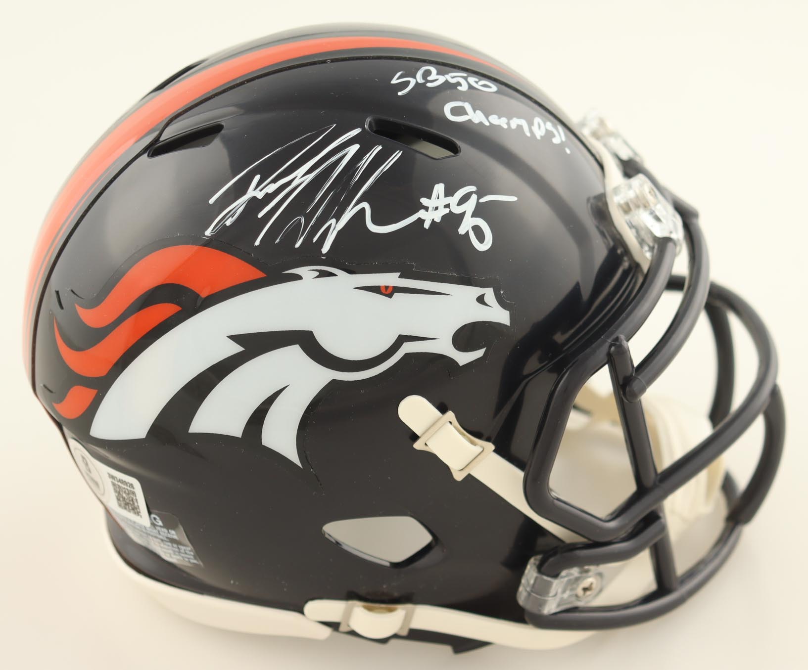 Derek Wolfe Signed Broncos Speed Mini Helmet Inscribed "SB 50 Champs!" (Beckett) at PristineAuction.com Derek Wolfe Signed Broncos Speed Mini Helmet Inscribed "SB 50 Champs!" (Beckett) at PristineAuction.com