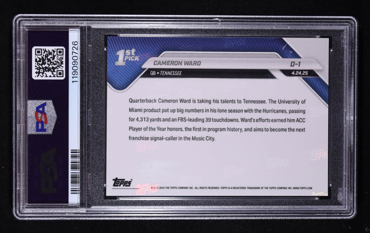 Cameron Ward 2025 Topps Now Draft #D1 RC (PSA 10) at PristineAuction.com Cameron Ward 2025 Topps Now Draft #D1 RC (PSA 10) at PristineAuction.com