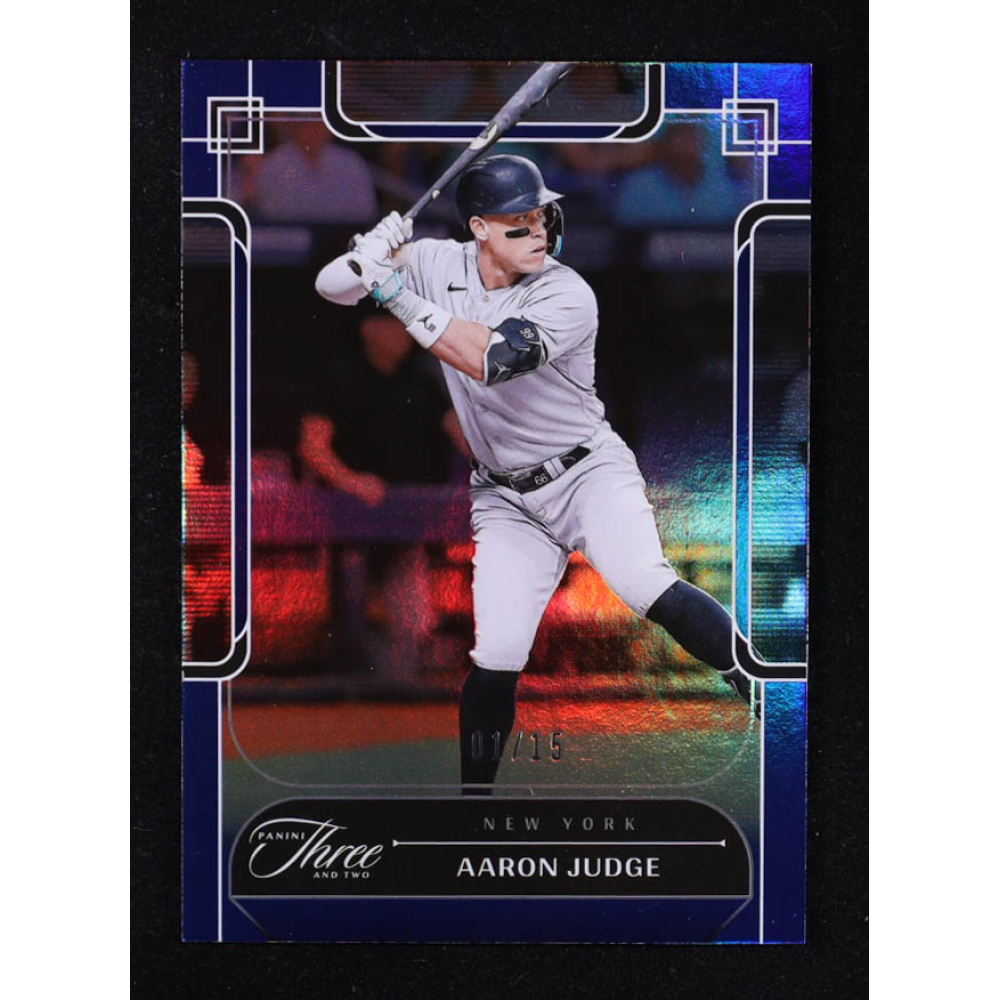 Aaron Judge 2024 Panini Three and Two Holo Blue #99 #01/15 at PristineAuction.com
