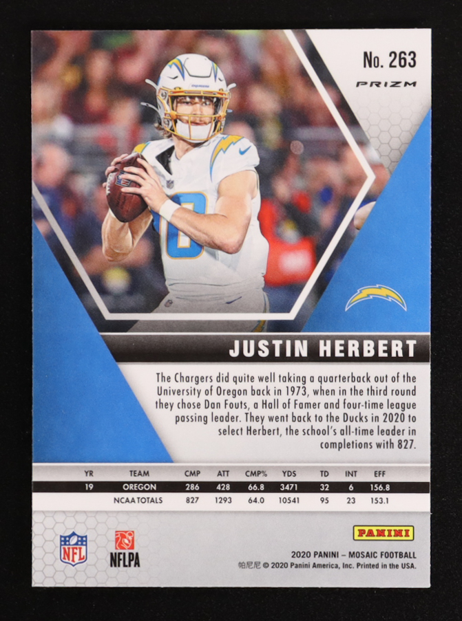 Justin Herbert 2020 Panini Mosaic Mosaic Green DEB #263 RC at PristineAuction.com Justin Herbert 2020 Panini Mosaic Mosaic Green DEB #263 RC at PristineAuction.com