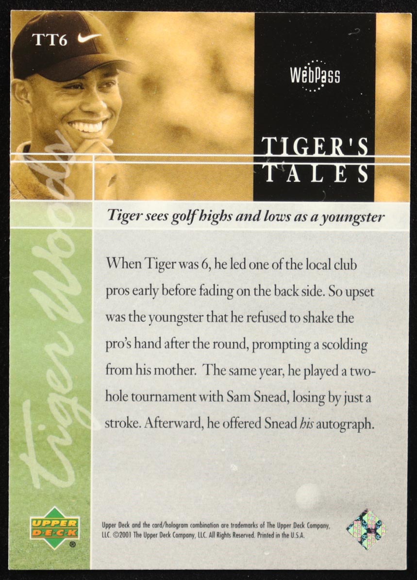 Tiger Woods 2001 Upper Deck Tiger's Tales #TT6 at PristineAuction.com Tiger Woods 2001 Upper Deck Tiger's Tales #TT6 at PristineAuction.com