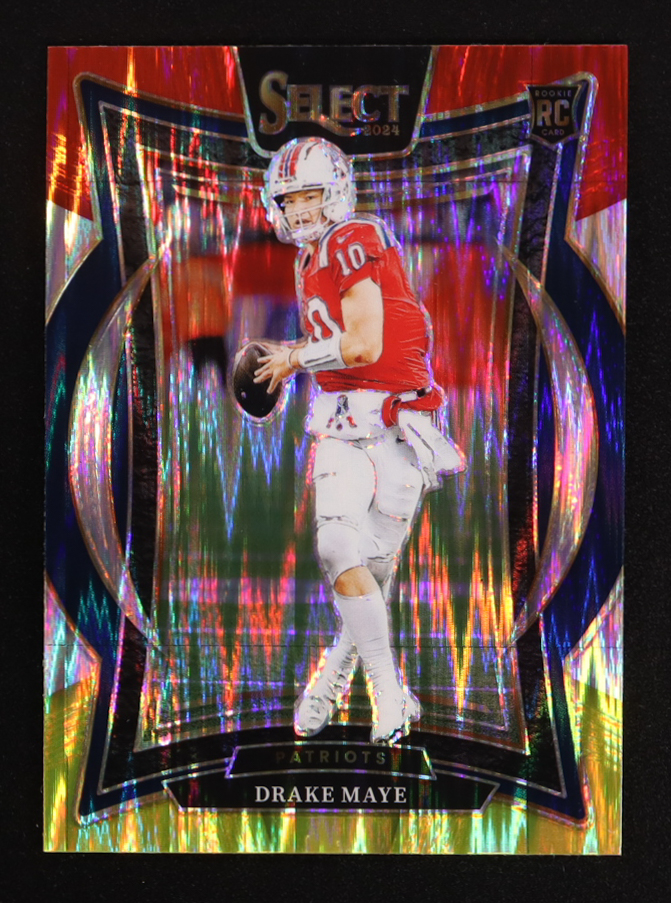 Drake Maye 2024 Select Prizm Red and Yellow Shock #27 RC at PristineAuction.com Drake Maye 2024 Select Prizm Red and Yellow Shock #27 RC at PristineAuction.com