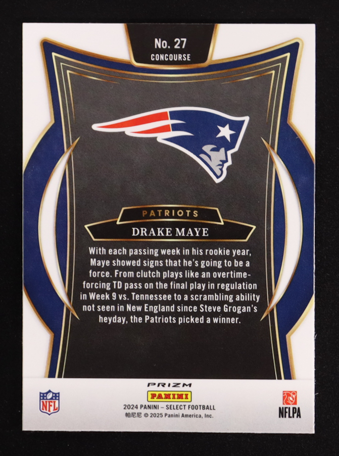 Drake Maye 2024 Select Prizm Red and Yellow Shock #27 RC at PristineAuction.com Drake Maye 2024 Select Prizm Red and Yellow Shock #27 RC at PristineAuction.com