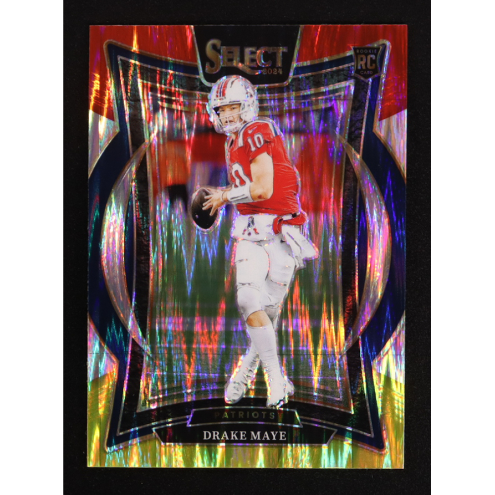 Drake Maye 2024 Select Prizm Red and Yellow Shock #27 RC at PristineAuction.com