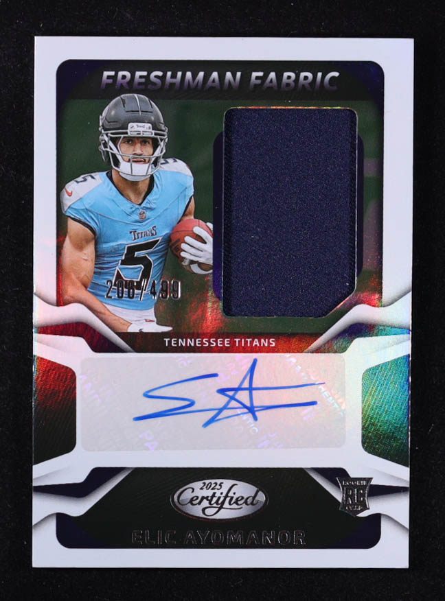 Elic Ayomanor 2025 Certified Freshman Fabric Mirror Signatures #13 #206/499 RC at PristineAuction.com Elic Ayomanor 2025 Certified Freshman Fabric Mirror Signatures #13 #206/499 RC at PristineAuction.com