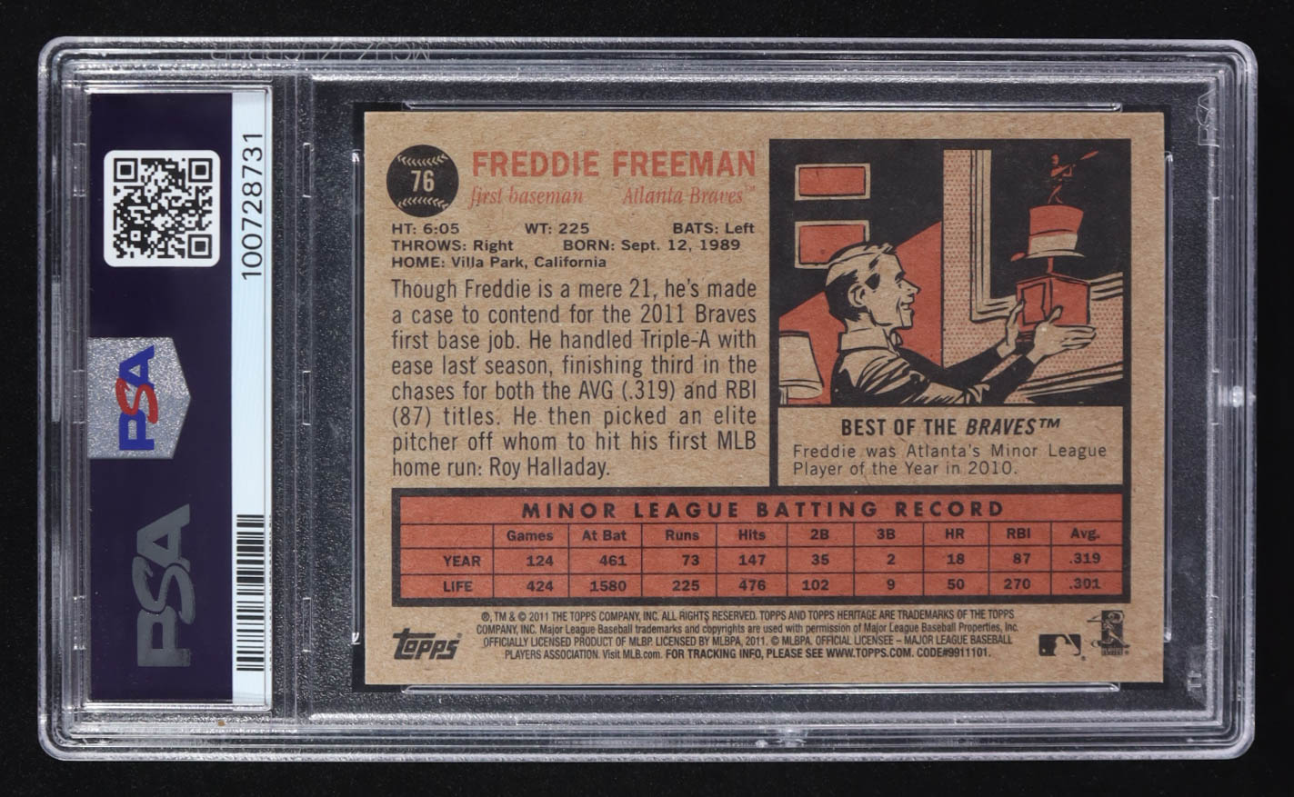 Freddie Freeman 2011 Topps Heritage #76 RC (PSA 9) at PristineAuction.com Freddie Freeman 2011 Topps Heritage #76 RC (PSA 9) at PristineAuction.com