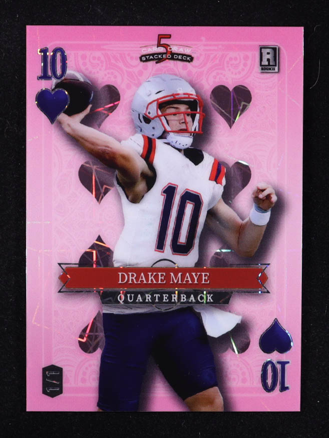 Drake Maye 2024 Wild Card 5 Card Draw Stacked Deck 10 Of Hearts Pink #SDPHDMN #1/1 RC at PristineAuction.com Drake Maye 2024 Wild Card 5 Card Draw Stacked Deck 10 Of Hearts Pink #SDPHDMN #1/1 RC at PristineAuction.com
