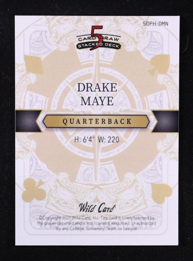 Drake Maye 2024 Wild Card 5 Card Draw Stacked Deck 10 Of Hearts Pink #SDPHDMN #1/1 RC at PristineAuction.com Drake Maye 2024 Wild Card 5 Card Draw Stacked Deck 10 Of Hearts Pink #SDPHDMN #1/1 RC at PristineAuction.com
