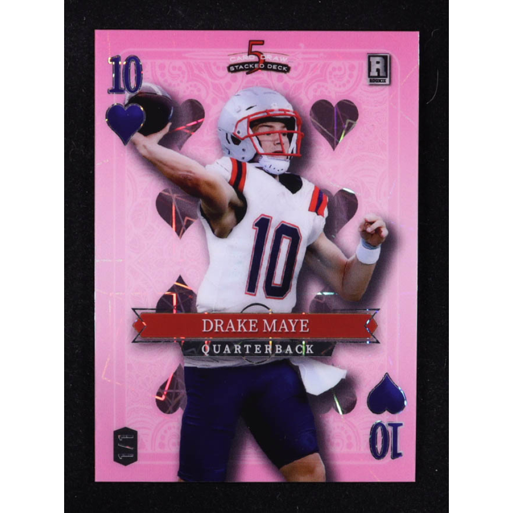 Drake Maye 2024 Wild Card 5 Card Draw Stacked Deck 10 Of Hearts Pink #SDPHDMN #1/1 RC at PristineAuction.com