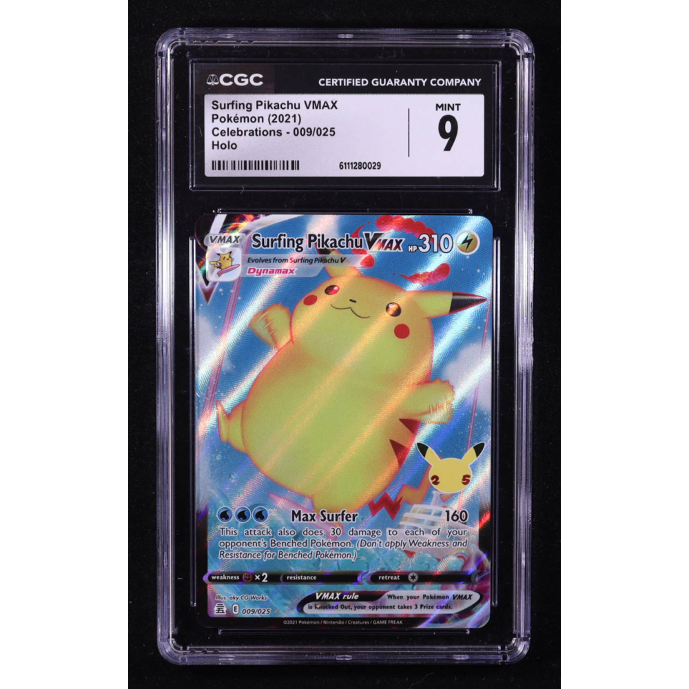 Surfing Pikachu VMAX 2021 Pokemon TCG Sword & Shield Celebrations #009 (CGC 9) at PristineAuction.com
