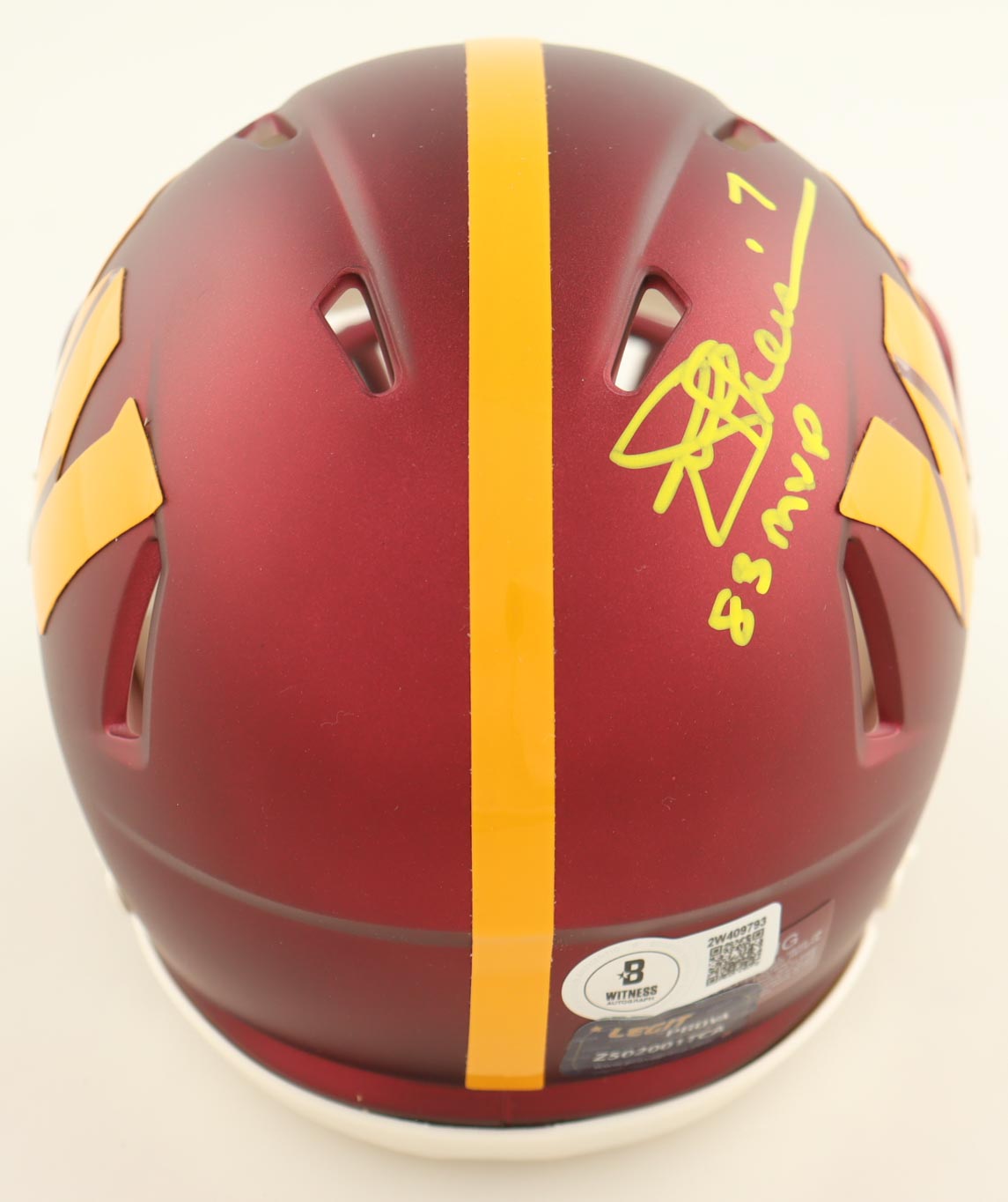 Joe Theismann Signed Commanders Speed Mini Helmet Inscribed "83 MVP" (Beckett) at PristineAuction.com Joe Theismann Signed Commanders Speed Mini Helmet Inscribed "83 MVP" (Beckett) at PristineAuction.com