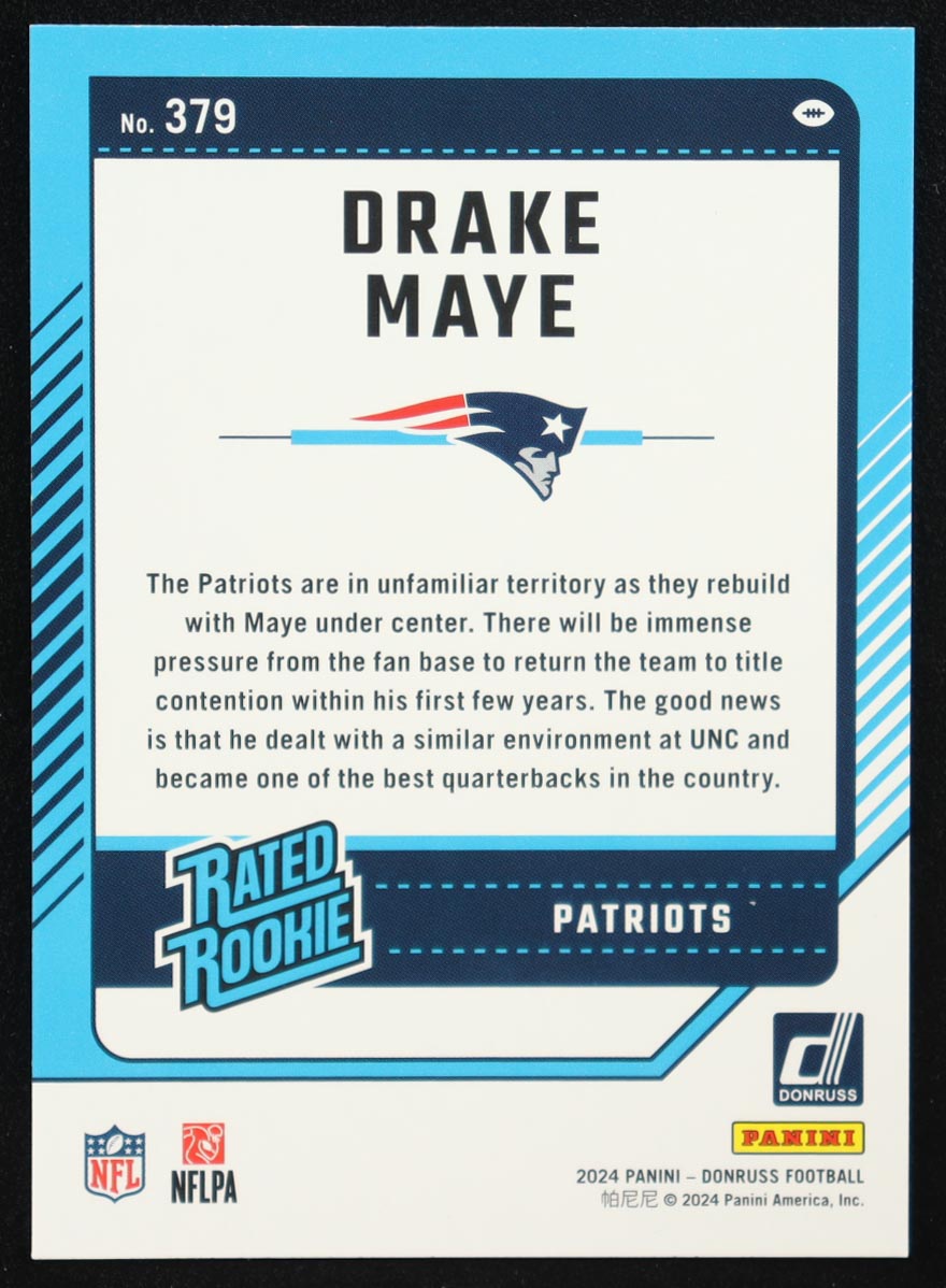 Drake Maye 2024 Donruss Press Proof Green #379 RR RC at PristineAuction.com Drake Maye 2024 Donruss Press Proof Green #379 RR RC at PristineAuction.com