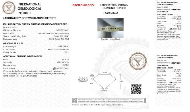.92 Carats Lab Grown FANCY VIVID YELLOW Diamond Loose VS2 | (IGI Certificate) at PristineAuction.com .92 Carats Lab Grown FANCY VIVID YELLOW Diamond Loose VS2 | (IGI Certificate) at PristineAuction.com
