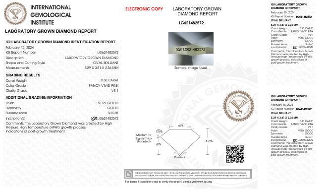 .30 Carats Lab Grown FANCY VIVID PINK Diamond Loose VS1 | (IGI Certificate) at PristineAuction.com .30 Carats Lab Grown FANCY VIVID PINK Diamond Loose VS1 | (IGI Certificate) at PristineAuction.com