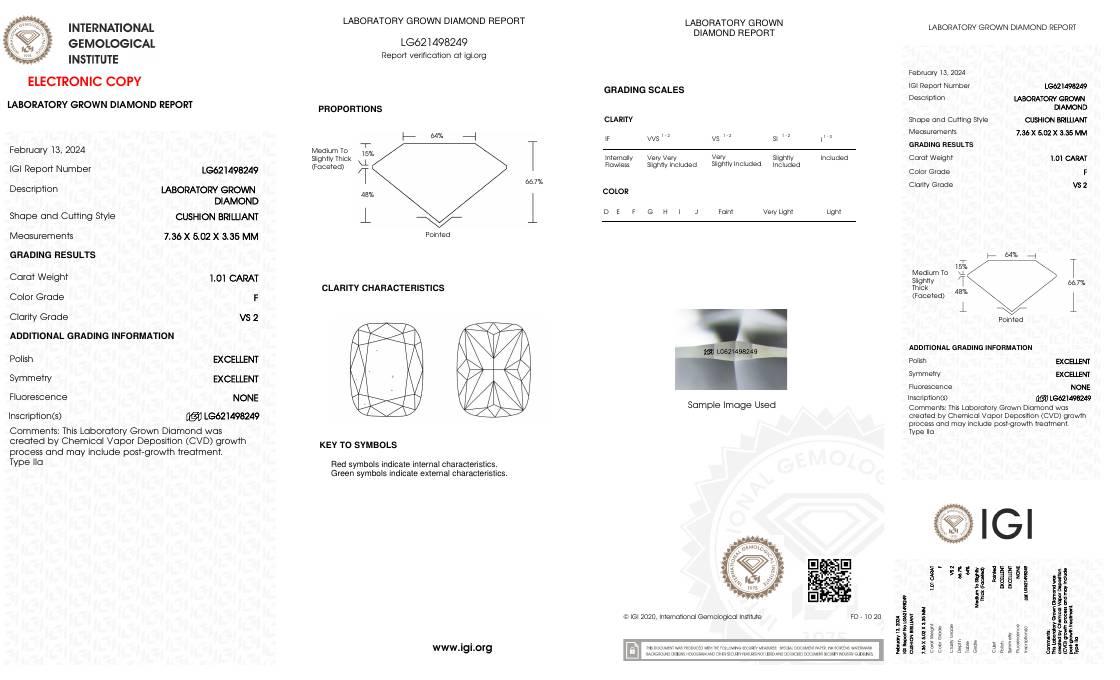1.01 Carats Lab Grown Diamond Loose F, VS2 | (IGI Certificate) at PristineAuction.com 1.01 Carats Lab Grown Diamond Loose F, VS2 | (IGI Certificate) at PristineAuction.com