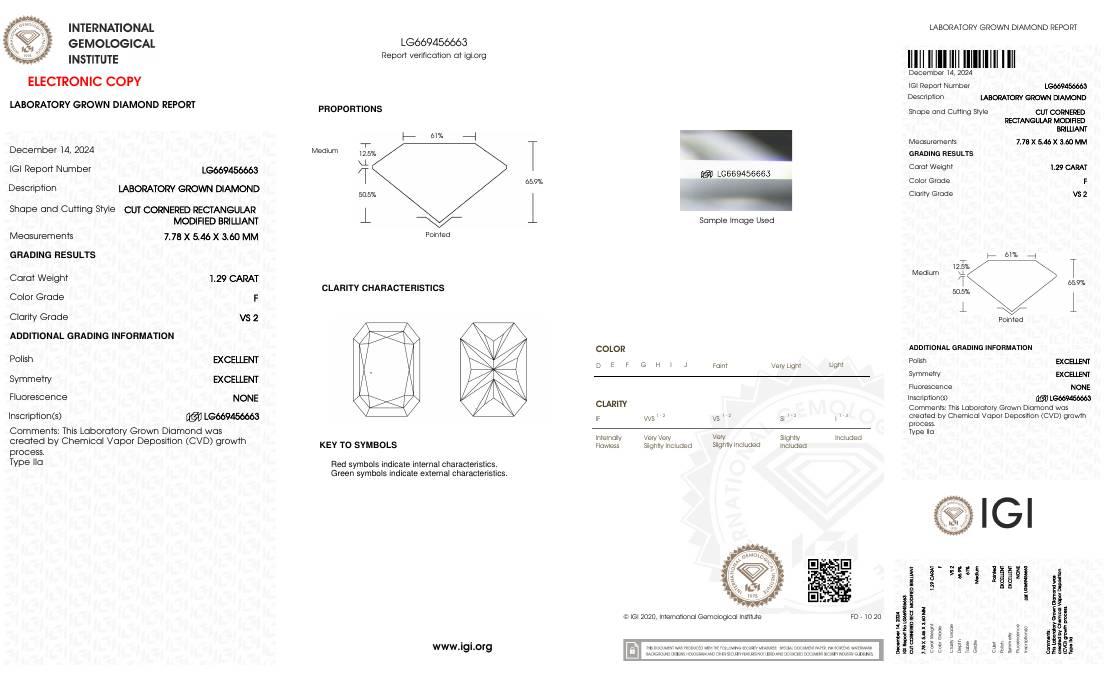 1.29 Carats Lab Grown Diamond Loose F, VS2 | (IGI Certificate) at PristineAuction.com 1.29 Carats Lab Grown Diamond Loose F, VS2 | (IGI Certificate) at PristineAuction.com