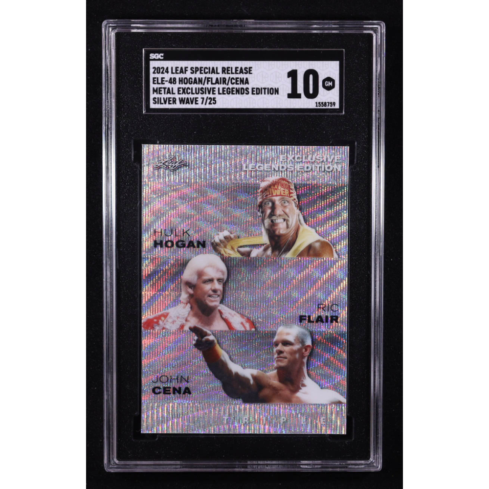Hulk Hogan / Ric Flair / John Cena 2024 Leaf Metal Special Release Exclusive Legends Edition Triple Wave Silver #ELE48 #07/25 (SGC 10) at PristineAuction.com
