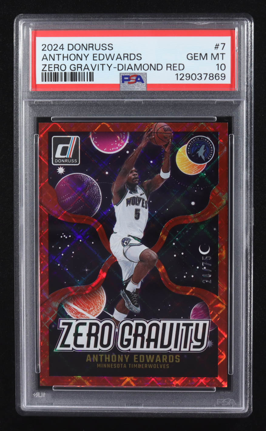 Anthony Edwards 2024-25 Donruss Zero Gravity Diamond Red #7 #24/75 (PSA 10) at PristineAuction.com Anthony Edwards 2024-25 Donruss Zero Gravity Diamond Red #7 #24/75 (PSA 10) at PristineAuction.com