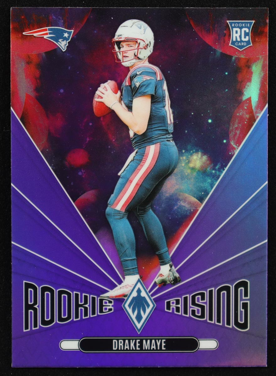 Drake Maye 2024 Panini Phoenix Rookie Rising Purple #44 RC at PristineAuction.com Drake Maye 2024 Panini Phoenix Rookie Rising Purple #44 RC at PristineAuction.com