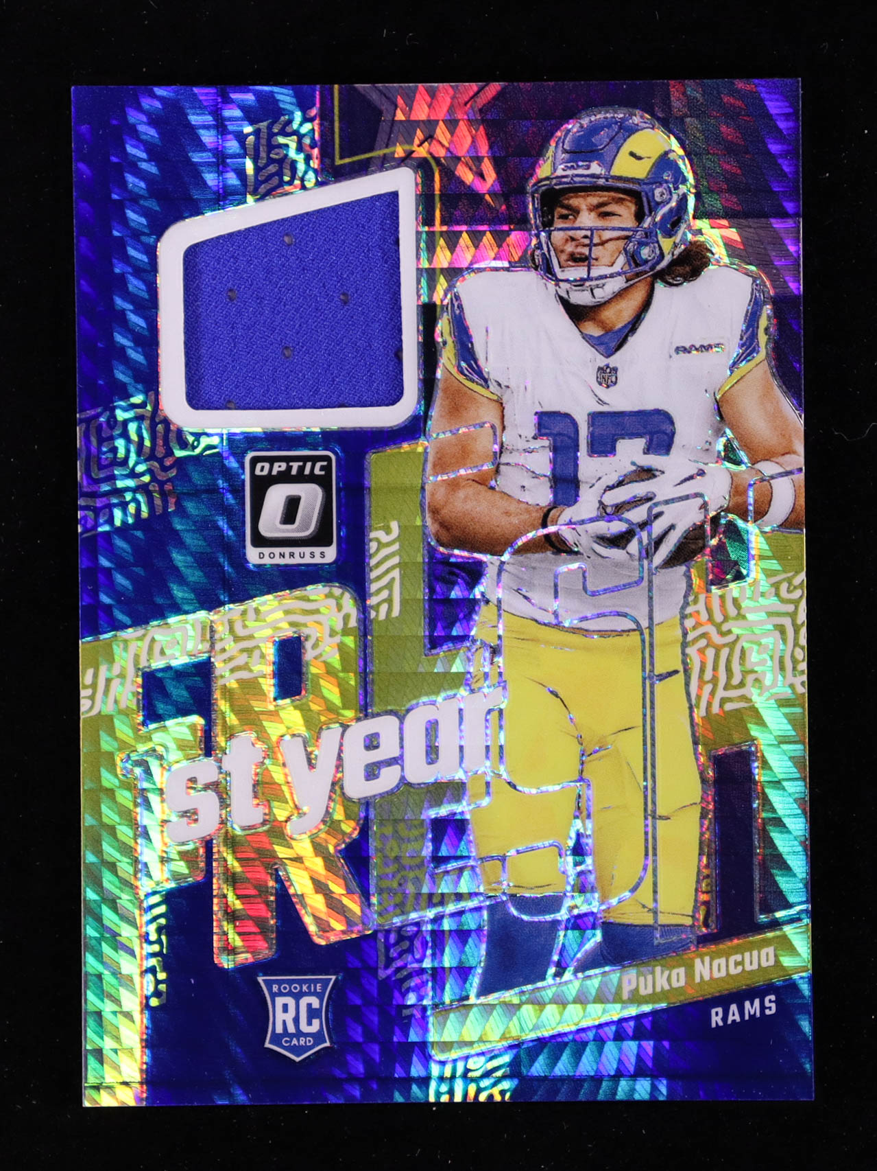 Puka Nacua 2023 Donruss Optic First Year Fresh Jerseys Blue Hyper #35 RC at PristineAuction.com Puka Nacua 2023 Donruss Optic First Year Fresh Jerseys Blue Hyper #35 RC at PristineAuction.com