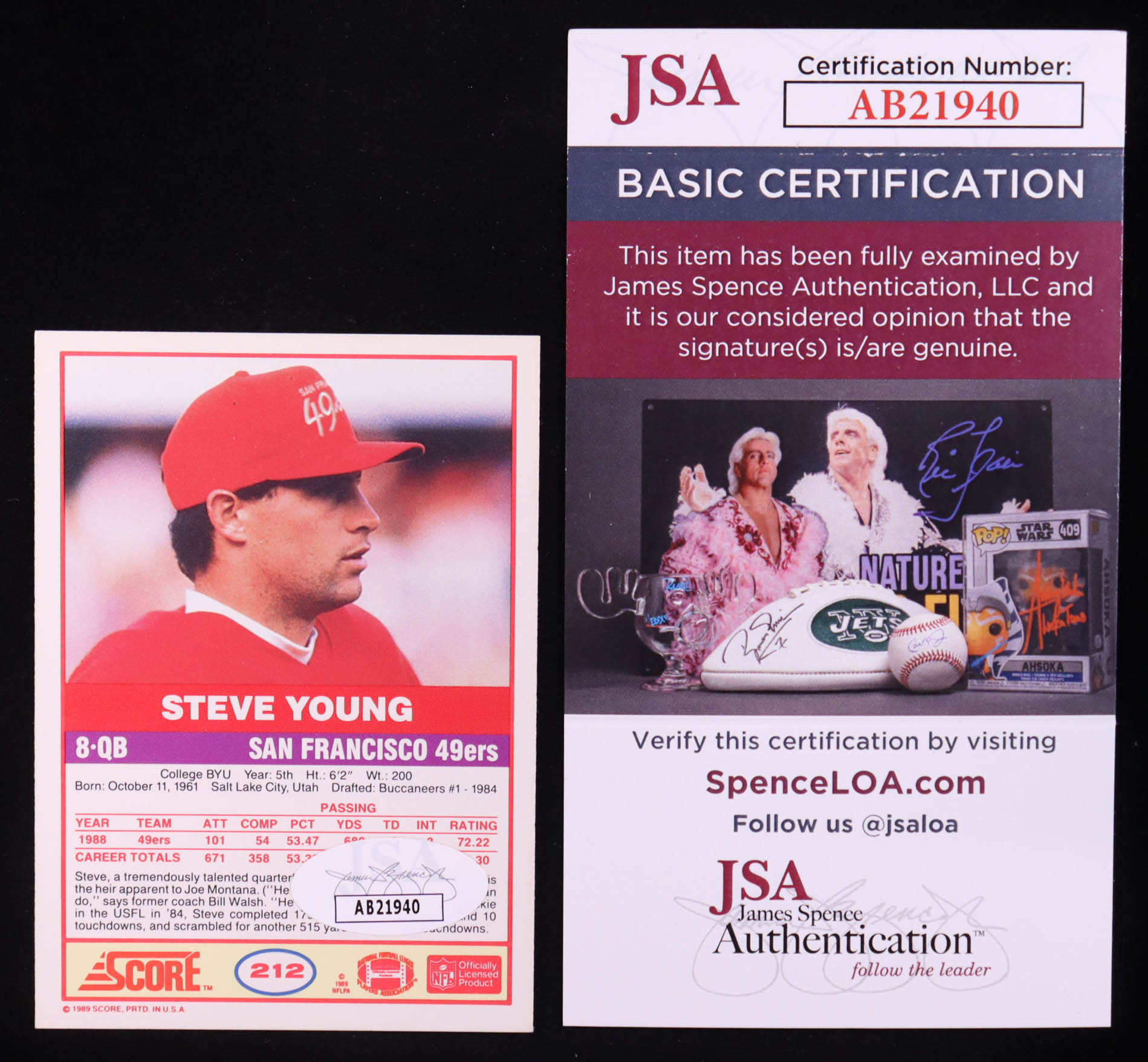 Steve Young Signed 1989 Score #212 (JSA) at PristineAuction.com Steve Young Signed 1989 Score #212 (JSA) at PristineAuction.com