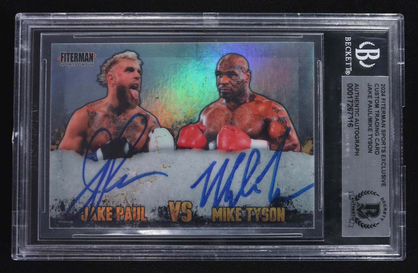 Mike Tyson & Jake Paul Signed 2024 Fiterman Sports Exclusive Custom Trading Card (BGS) at PristineAuction.com Mike Tyson & Jake Paul Signed 2024 Fiterman Sports Exclusive Custom Trading Card (BGS) at PristineAuction.com