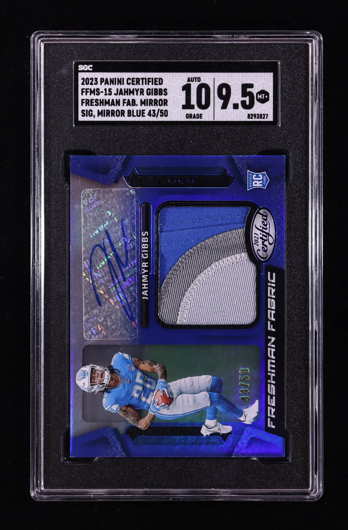 Jahmyr Gibbs 2023 Certified Freshman Fabric Mirror Signatures Blue #15 RC #43/50 (SGC 9.5 | Autograph Grade 10) at PristineAuction.com Jahmyr Gibbs 2023 Certified Freshman Fabric Mirror Signatures Blue #15 RC #43/50 (SGC 9.5 | Autograph Grade 10) at PristineAuction.com