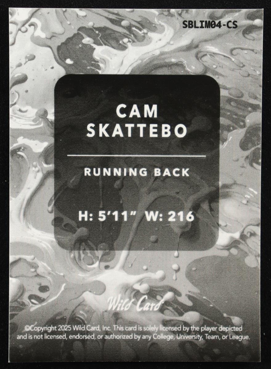 Cam Skattebo 2025 Wild Card Splat Green Circles #SBLIM04CS #6/6 RC at PristineAuction.com Cam Skattebo 2025 Wild Card Splat Green Circles #SBLIM04CS #6/6 RC at PristineAuction.com