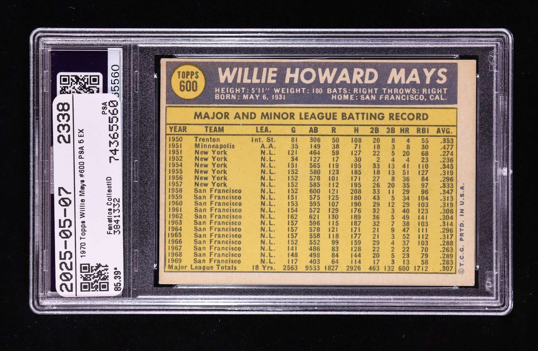 Willie Mays 1970 Topps #600 (PSA 5) at PristineAuction.com Willie Mays 1970 Topps #600 (PSA 5) at PristineAuction.com