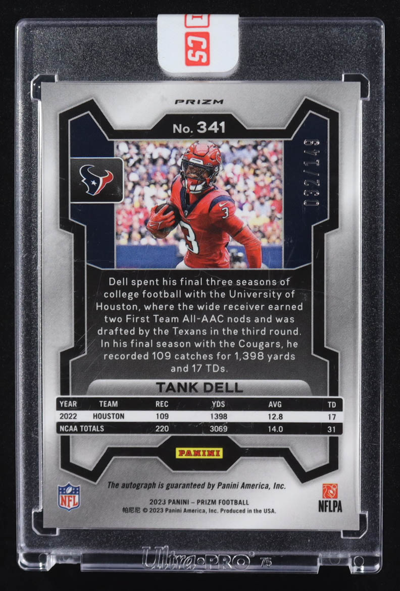 Tank Dell 2023 Panini Prizm Autographs Prizms Red Wave #341 RC #032/149 at PristineAuction.com Tank Dell 2023 Panini Prizm Autographs Prizms Red Wave #341 RC #032/149 at PristineAuction.com