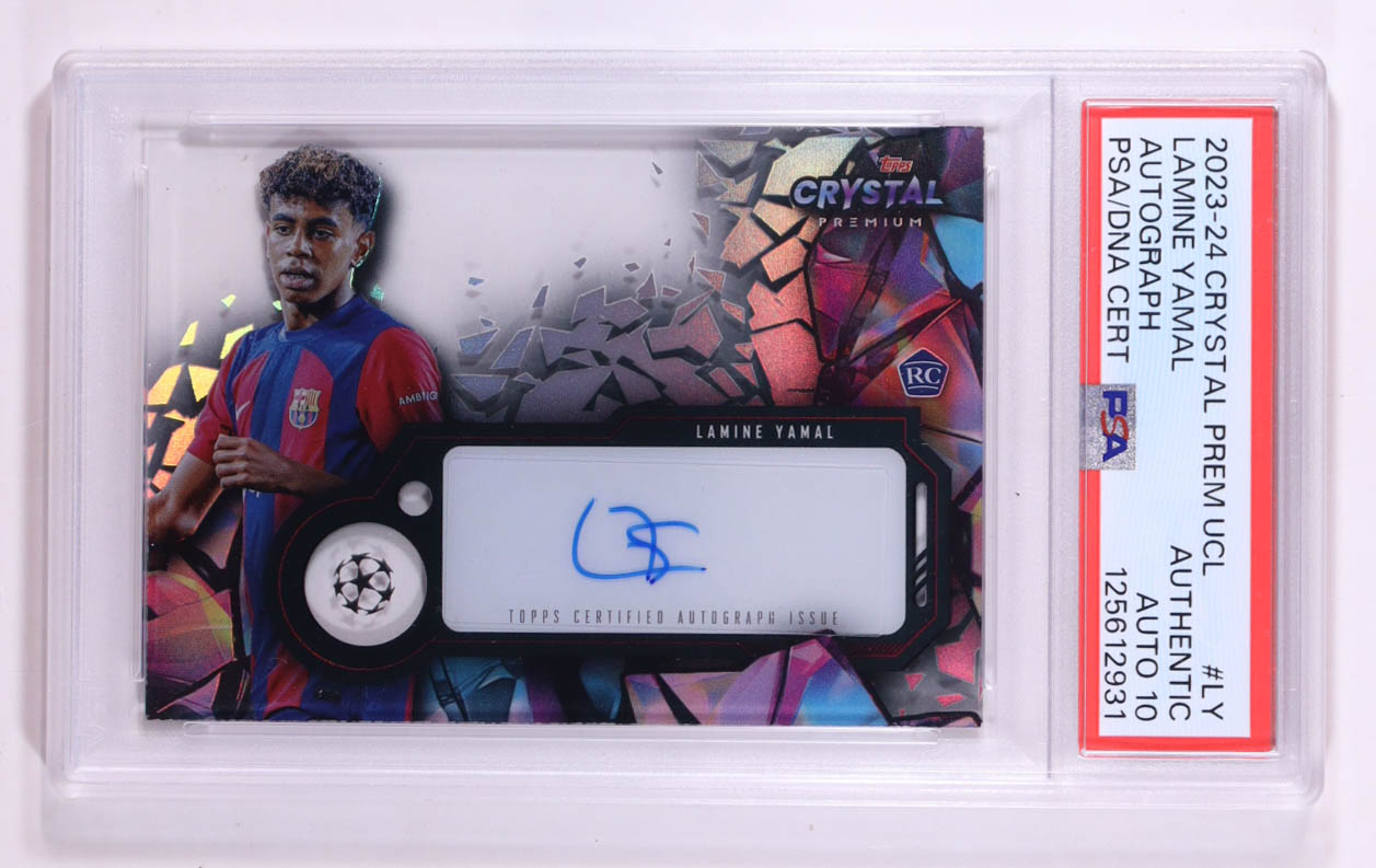 Lamine Yamal 2023-24 Topps Crystal Premium UEFA Champions League Crystal Autographs #CALY RC (PSA Authentic | Auto 10) at PristineAuction.com Lamine Yamal 2023-24 Topps Crystal Premium UEFA Champions League Crystal Autographs #CALY RC (PSA Authentic | Auto 10) at PristineAuction.com