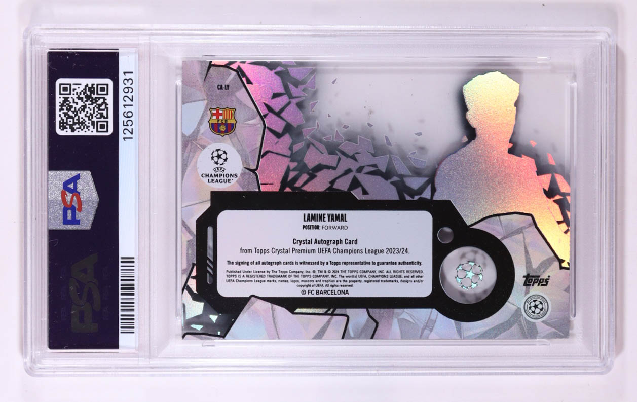 Lamine Yamal 2023-24 Topps Crystal Premium UEFA Champions League Crystal Autographs #CALY RC (PSA Authentic | Auto 10) at PristineAuction.com Lamine Yamal 2023-24 Topps Crystal Premium UEFA Champions League Crystal Autographs #CALY RC (PSA Authentic | Auto 10) at PristineAuction.com