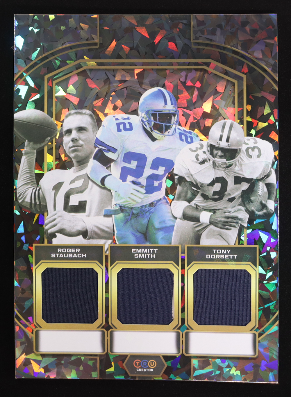 Roger Staubach / Emmitt Smith / Tony Dorsett 2024 TruSport Jumbo Trucreator Cracked Ice #TJCRSESTD JSY at PristineAuction.com Roger Staubach / Emmitt Smith / Tony Dorsett 2024 TruSport Jumbo Trucreator Cracked Ice #TJCRSESTD JSY at PristineAuction.com