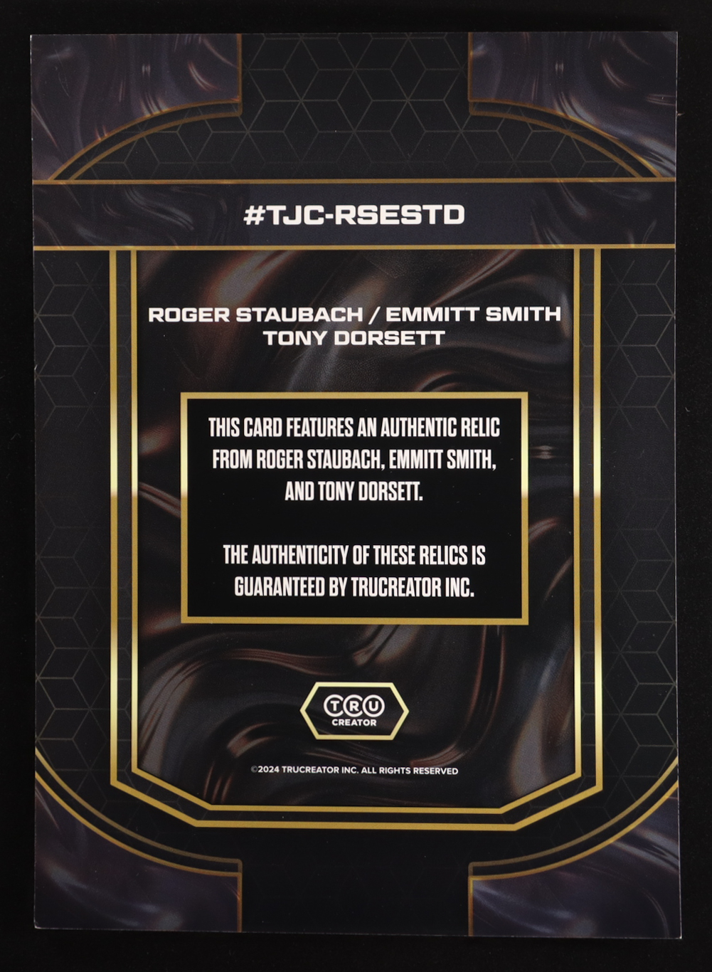 Roger Staubach / Emmitt Smith / Tony Dorsett 2024 TruSport Jumbo Trucreator Cracked Ice #TJCRSESTD JSY at PristineAuction.com Roger Staubach / Emmitt Smith / Tony Dorsett 2024 TruSport Jumbo Trucreator Cracked Ice #TJCRSESTD JSY at PristineAuction.com