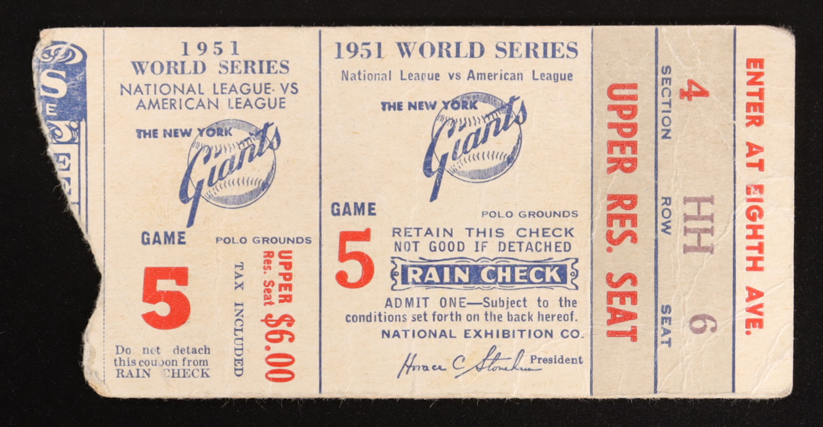 1951 World Series Game 5 Ticket Stub at PristineAuction.com 1951 World Series Game 5 Ticket Stub at PristineAuction.com