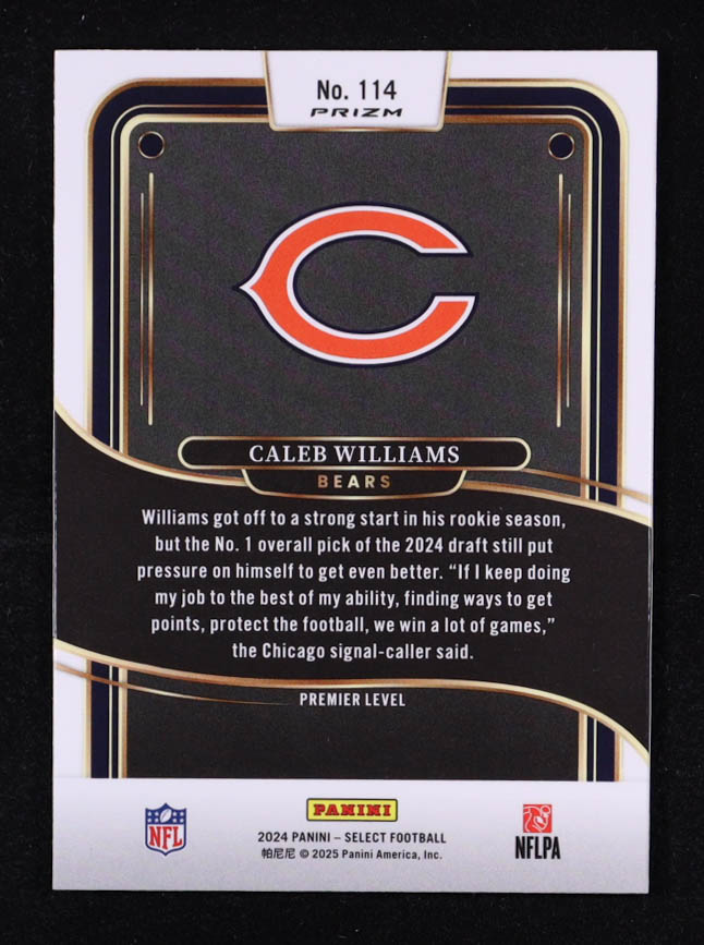 Caleb Williams 2024 Select Prizm Black and Blue Shock #114 RC at PristineAuction.com Caleb Williams 2024 Select Prizm Black and Blue Shock #114 RC at PristineAuction.com