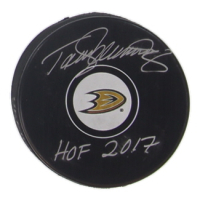 Teemu Selanne Signed Ducks Logo Hockey Puck Inscribed "HOF 2017" (JSA) at PristineAuction.com