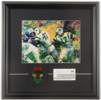 Joe Namath Signed Custom Framed Cut Display with LeRoy Neiman Art Print & Super Bowl Pin (PSA) at PristineAuction.com